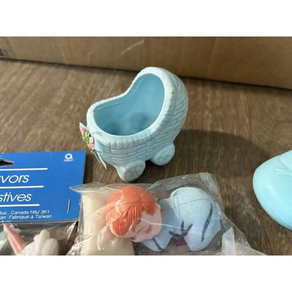 Vintage Baby Boy Cake Toppers Amscan New Lot Of 9 Storks Baby Shoe Carriage